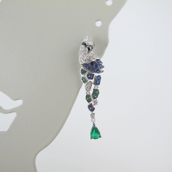 Sterling CZ Cockatoo Parrot Earrings with Green Spinel - Picture 2 of 10